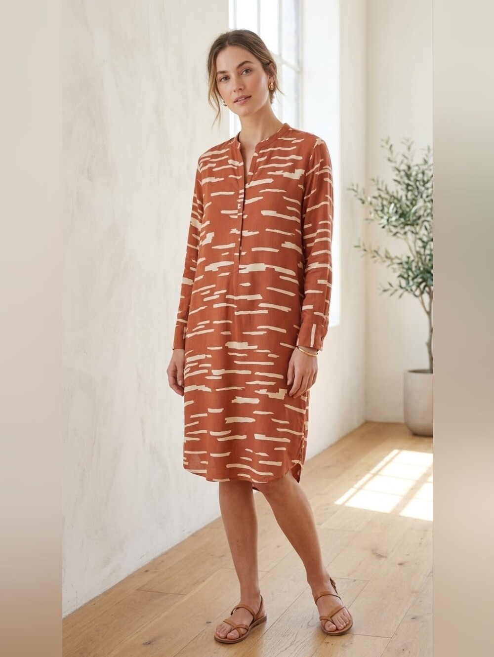 Second Female Rust Patterned Longline Women's Blouse - Size Small